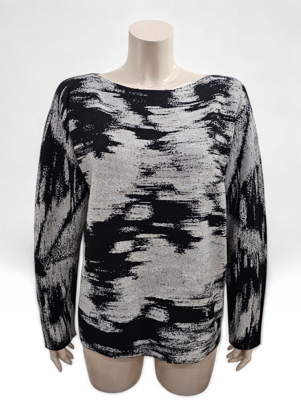 LAFAYETTE 148 New York Cashmere Silk Blend Black Silver Metallic Sweater M